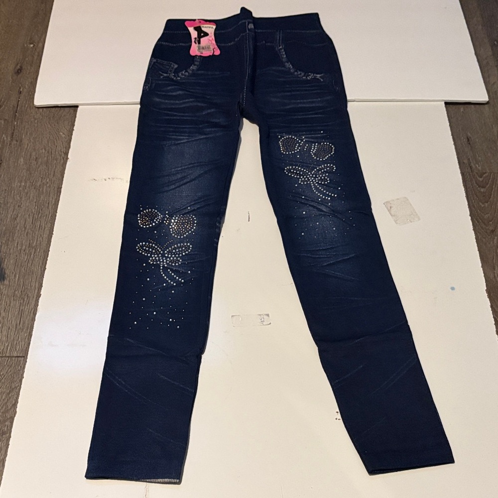 Women's Dark Blue Embellished butterfly Legging faux Jeans